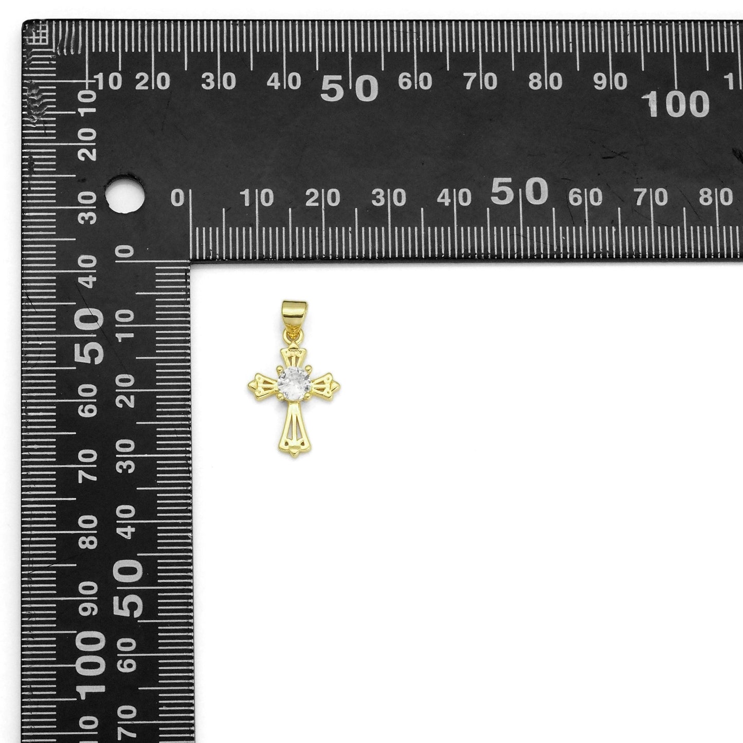 Gold Clear CZ Cross Charm, Sku#LX278