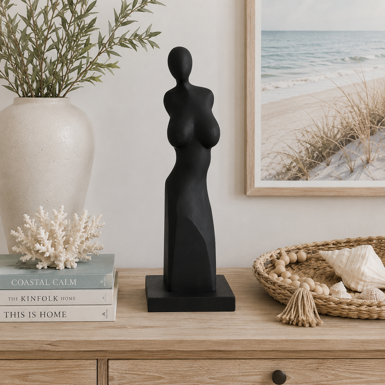 Hand-Carved Abstract Female Sculpture (black)