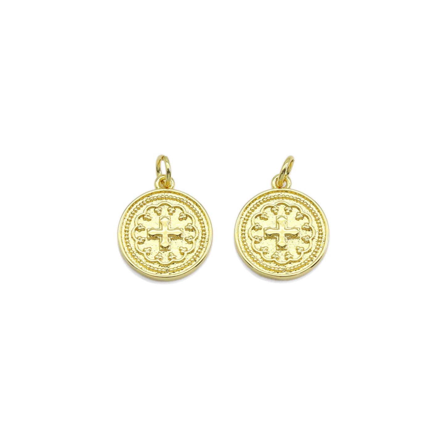 Embossment Cross Gold Medalla Charm, Sku#Z1476