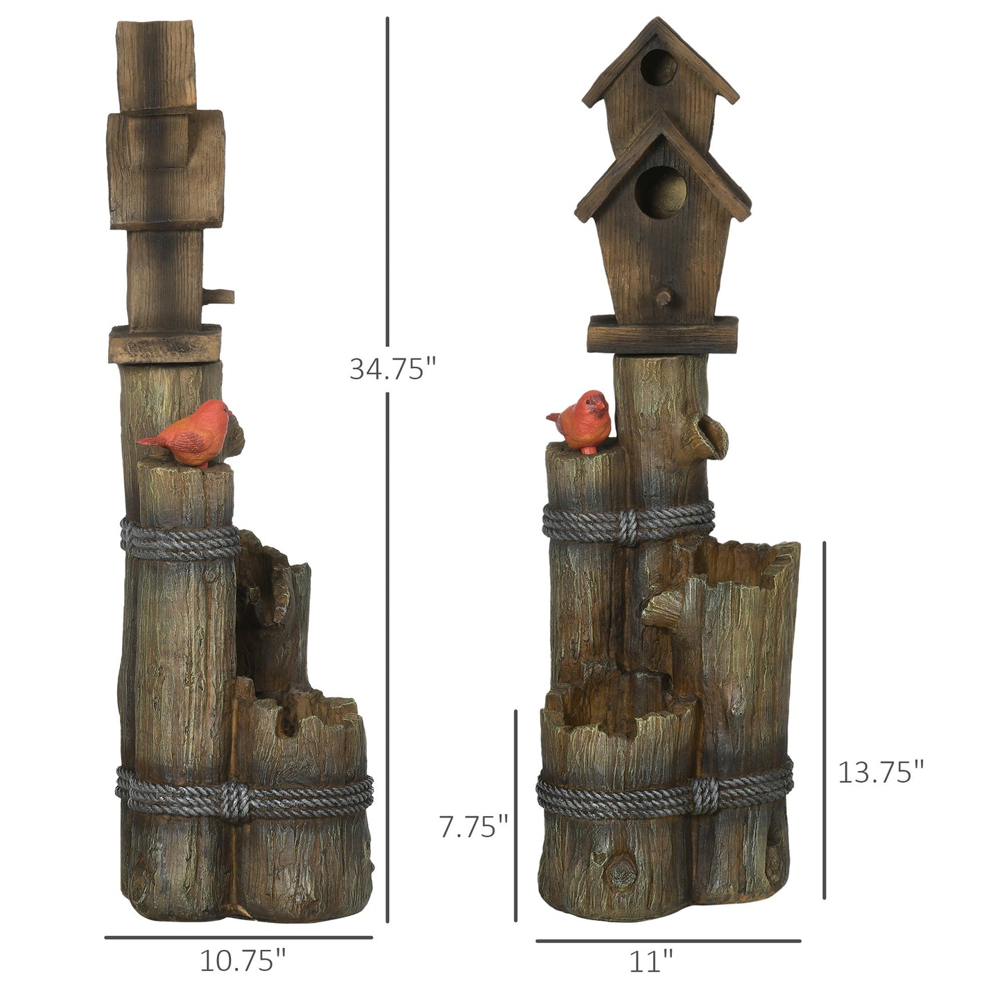 Outsunny Outdoor Fountain with Birdhouse and LED Lights