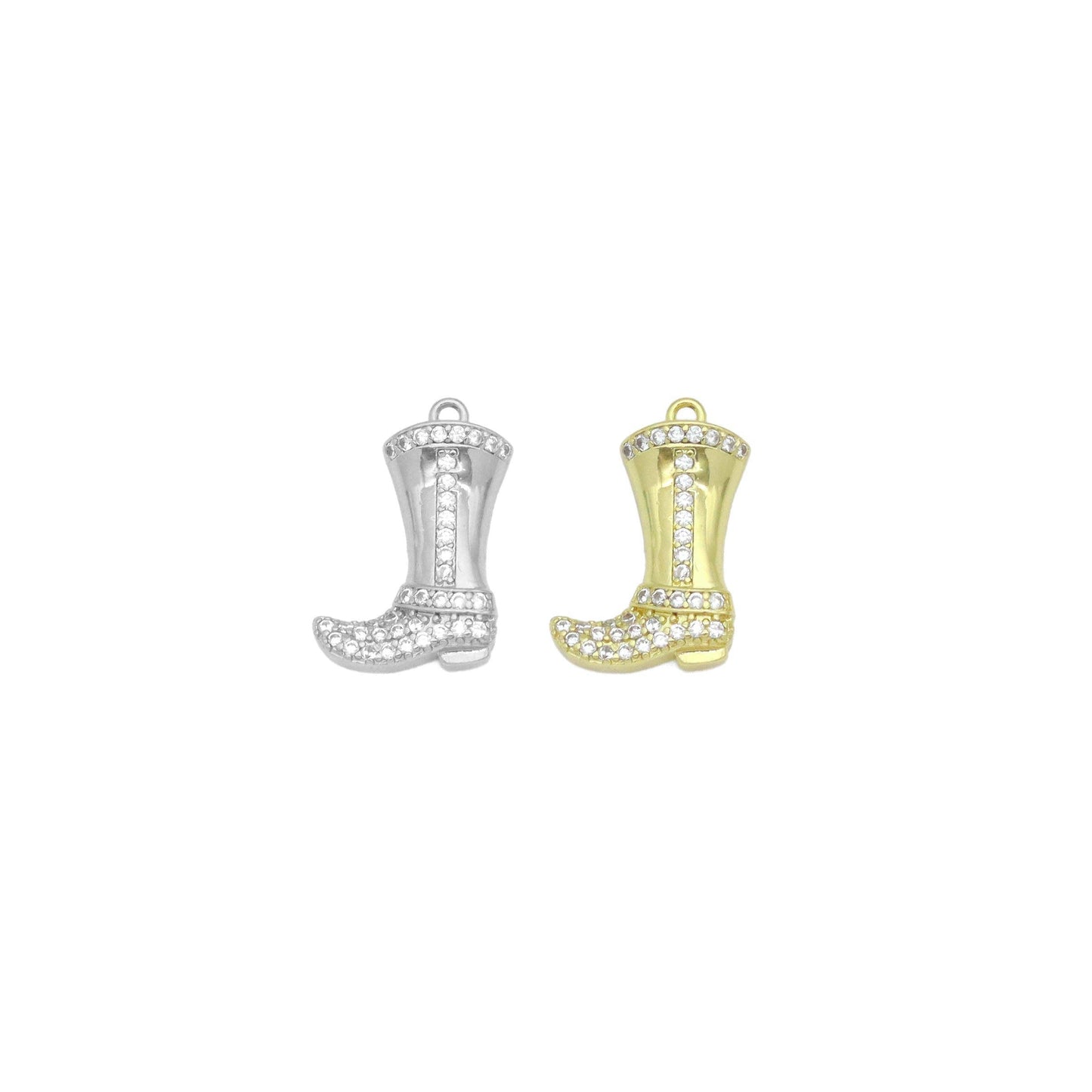 Gold Silver CZ Cute Cowboy Boots Pendant Shape Charm Pendant, Sku#A439