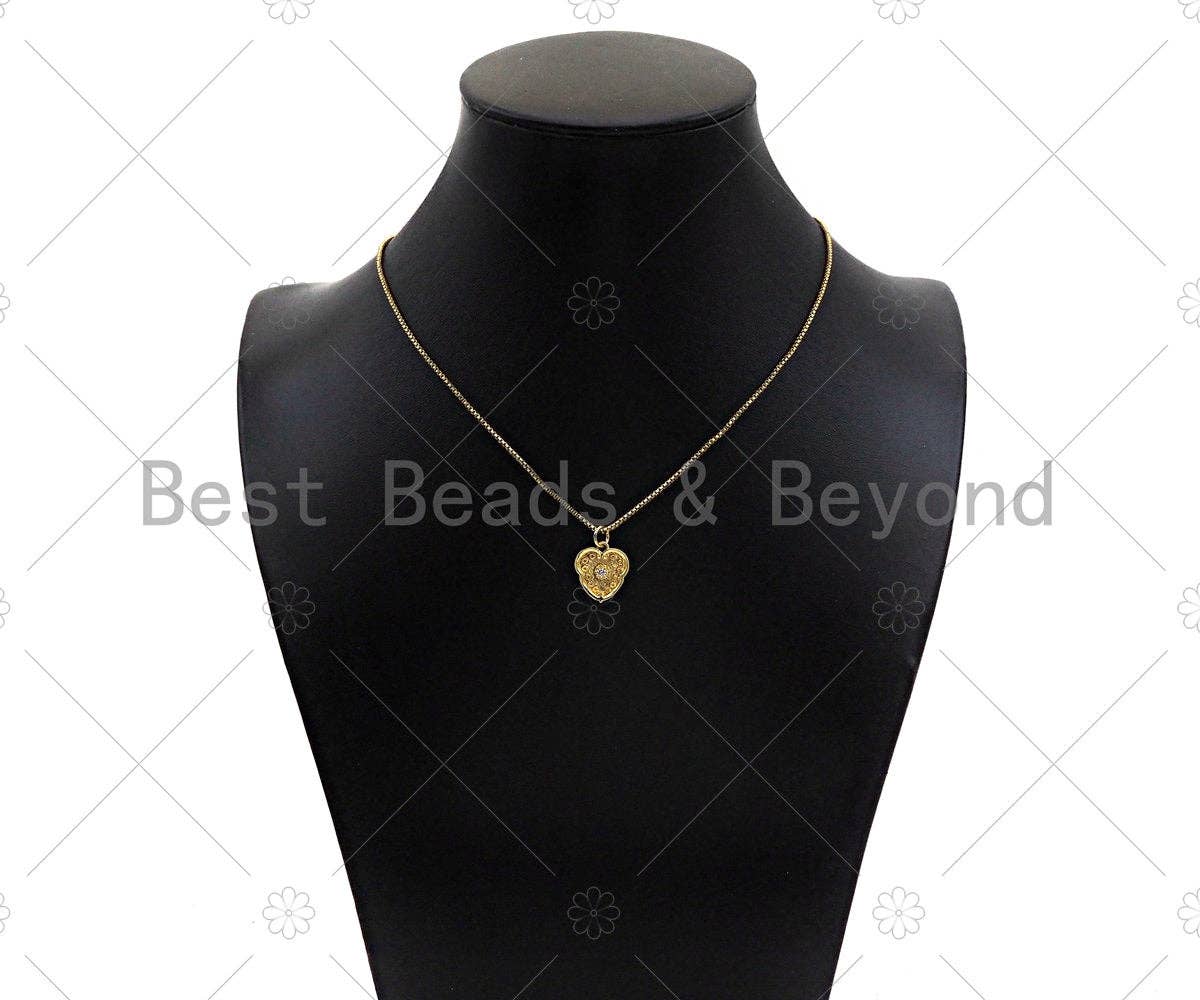 Gold Filled Flower on Heart Shape Pendant, Micro Pave CZ 18K Gold Filled Charm, Necklace Bracelet Charm Pendant,13x15mm,Sku#Z1354