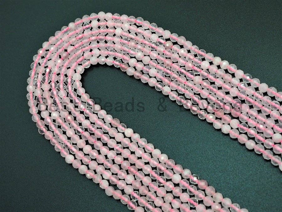 High Quality Natural Faceted Round Rose Quartz beads, 2mm/3mm/4mm Pink Gemstone beads, Sparkly Rose Quartz Beads, 15.5inch strand, SKU#U357