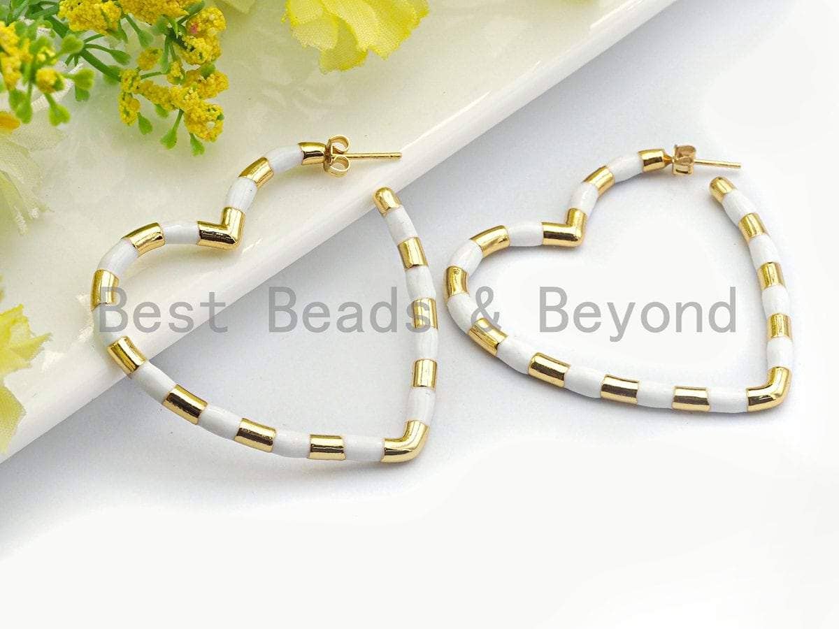 Enamel CZ Heart Hoop Earring,
Sku#J139