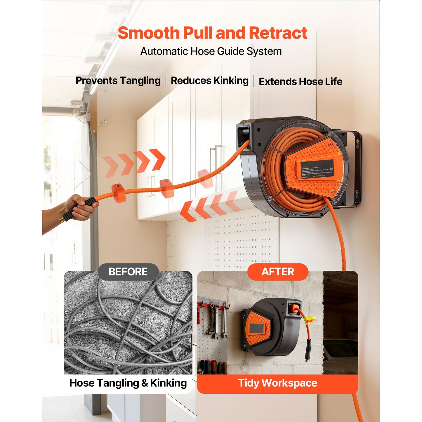 Retractable Air Hose Reel, 1/4 Inch x 50 FT