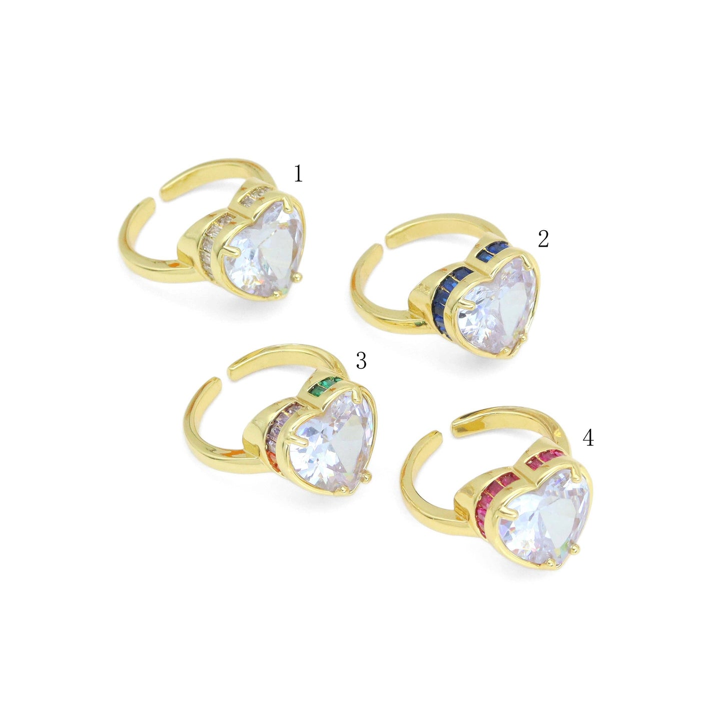 Clear Big Crystal Heart Blue CZ Statement Adjustable Ring, Sku#LX590