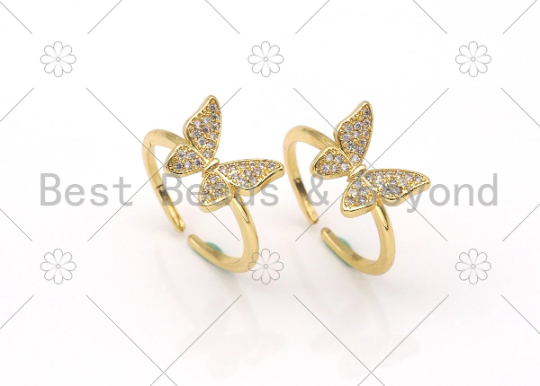 CZ Micro Pave Butterfly Shape Adjustable Ring,18K Gold Filled Butterfly Open Ring, CZ Butterfly Ring, 20mm,Sku#X215