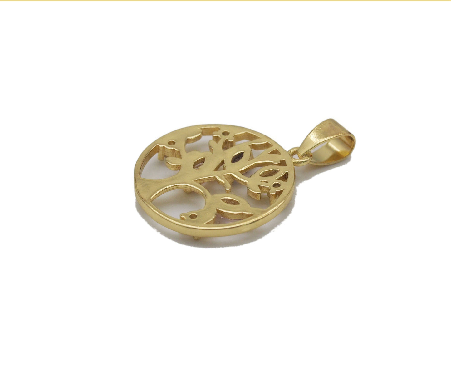 Gold Colorful CZ Life Tree On Round Ring Charm, Sku#JL126