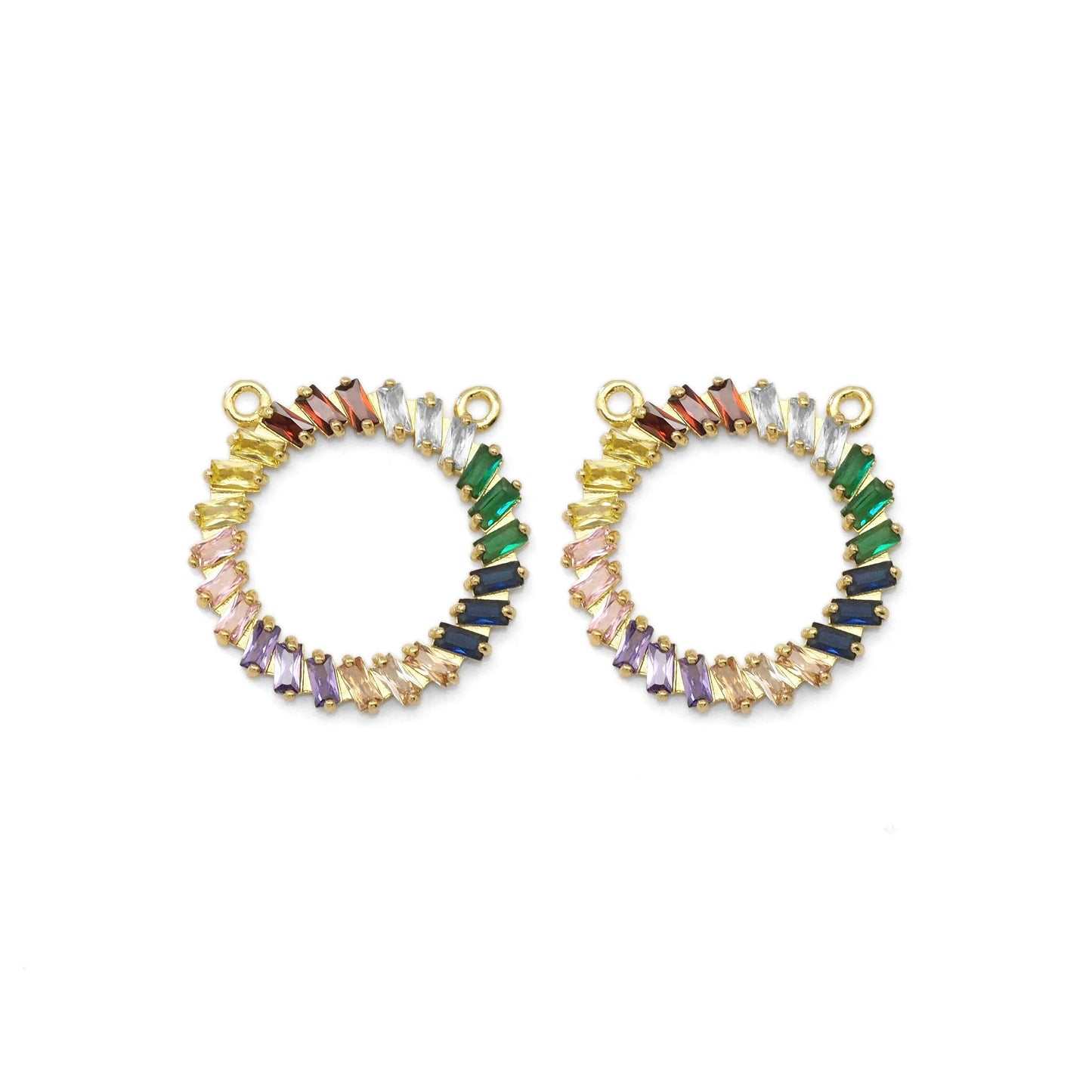 Colorful Baguette CZ Round Ring Charm, Sku#LX308