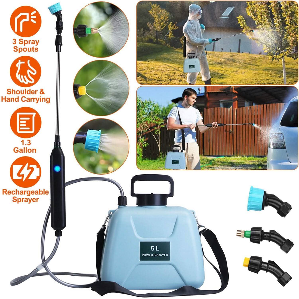 5L/1/3 Gallon Electric Plant Sprayer Telescopic Rechargeable with 3 Spray Sprouts