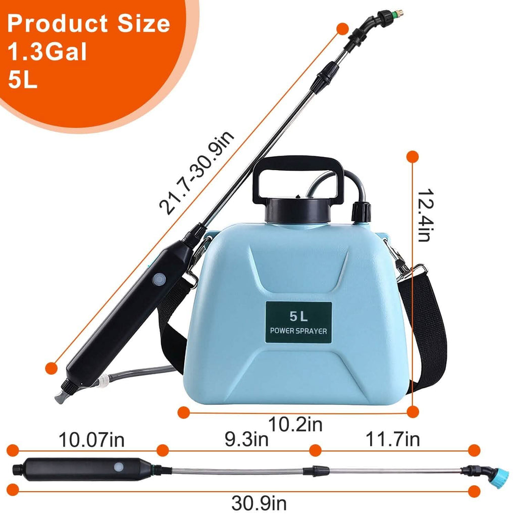 5L/1/3 Gallon Electric Plant Sprayer Telescopic Rechargeable with 3 Spray Sprouts