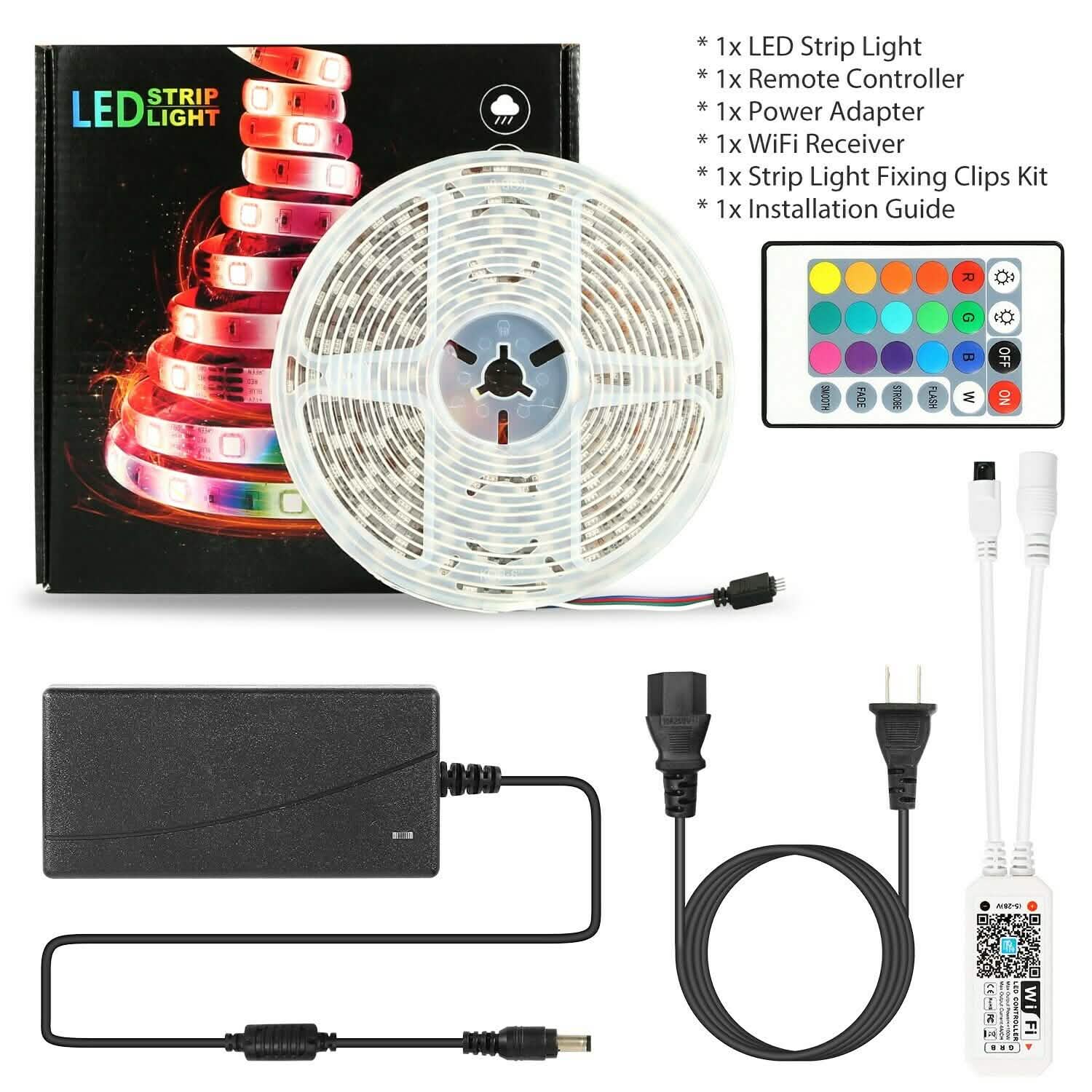 5M LEDストリップライト 5050 SMD RGB 防水 スマートWIFI IR APPコントローラー付き