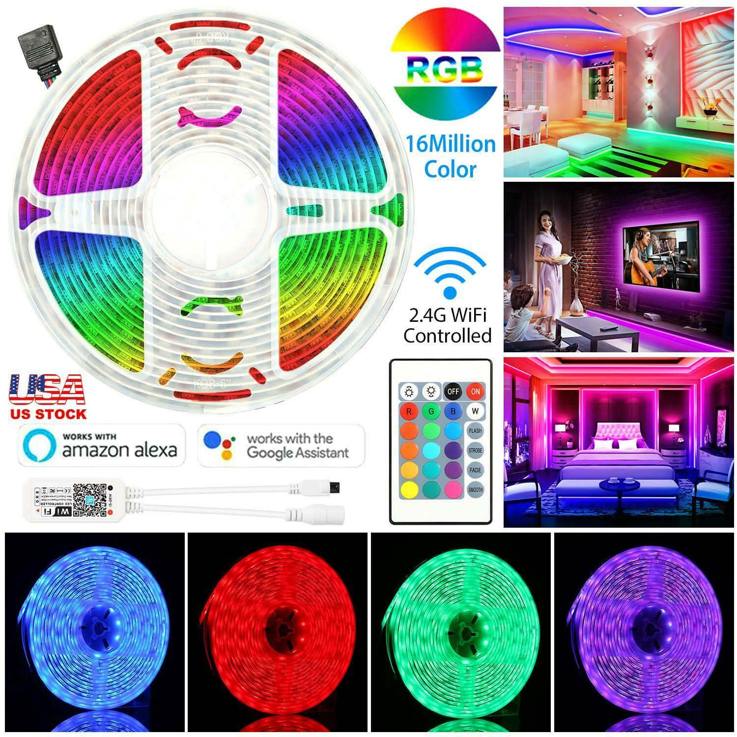 5M LEDストリップライト 5050 SMD RGB 防水 スマートWIFI IR APPコントローラー付き