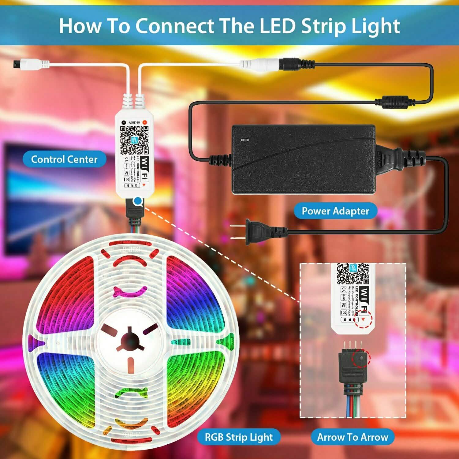 5M LEDストリップライト 5050 SMD RGB 防水 スマートWIFI IR APPコントローラー付き