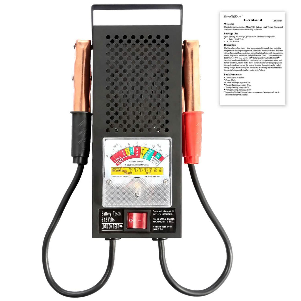 6-12V自動車用バッテリーテスター 重厚絶縁銅クリップ付き