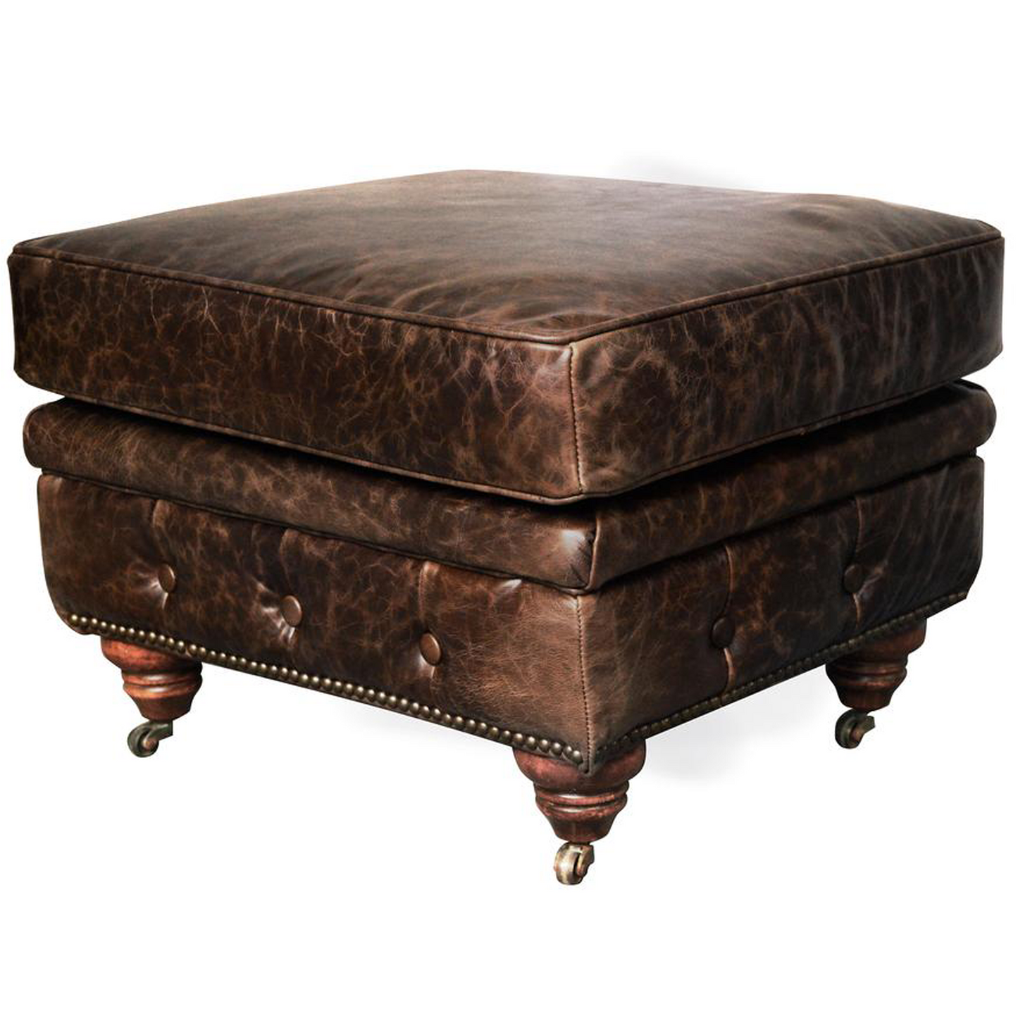 Chesterfield Leather Ottoman - Dark Brown
