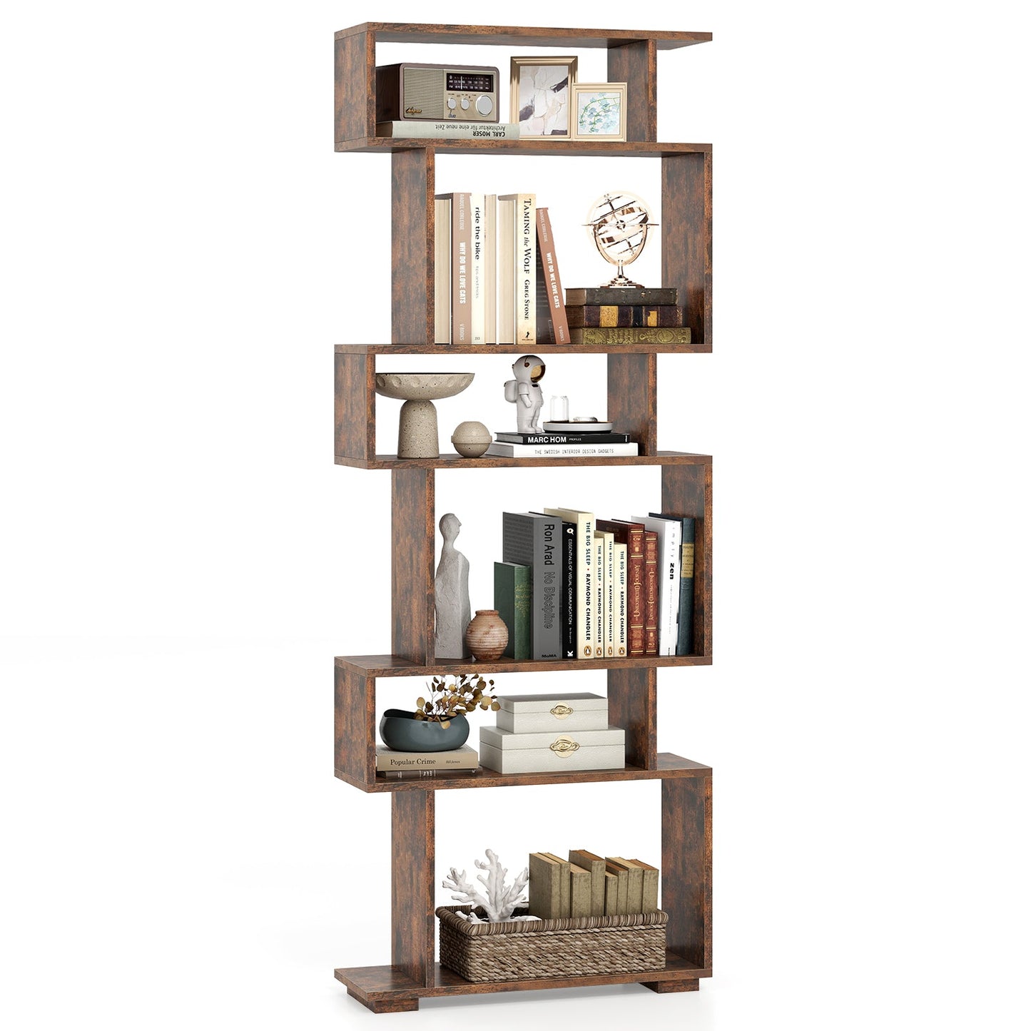 6-Tier Geometric Bookshelf with 2 Anti-Tipping Kits for Home Office