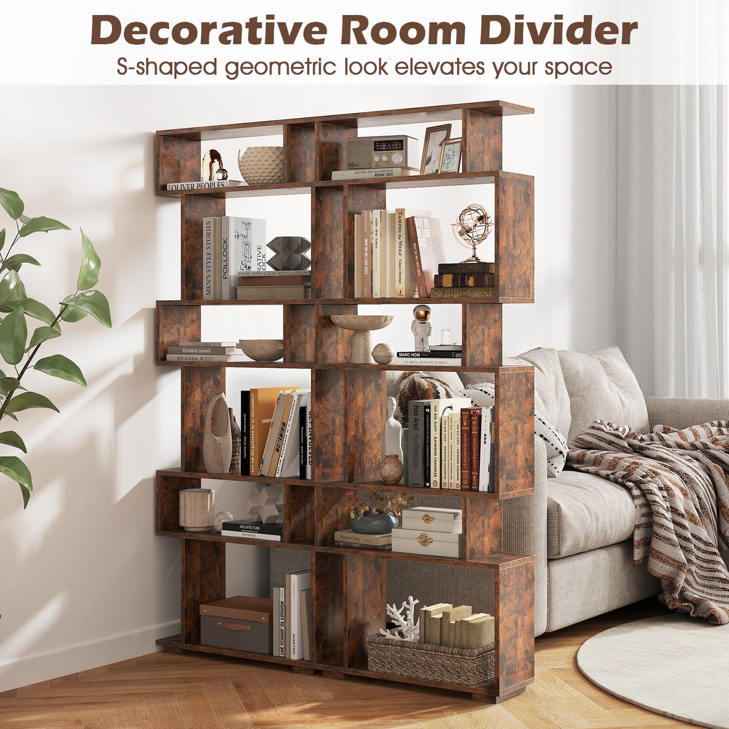 6-Tier Geometric Bookshelf with 2 Anti-Tipping Kits for Home Office