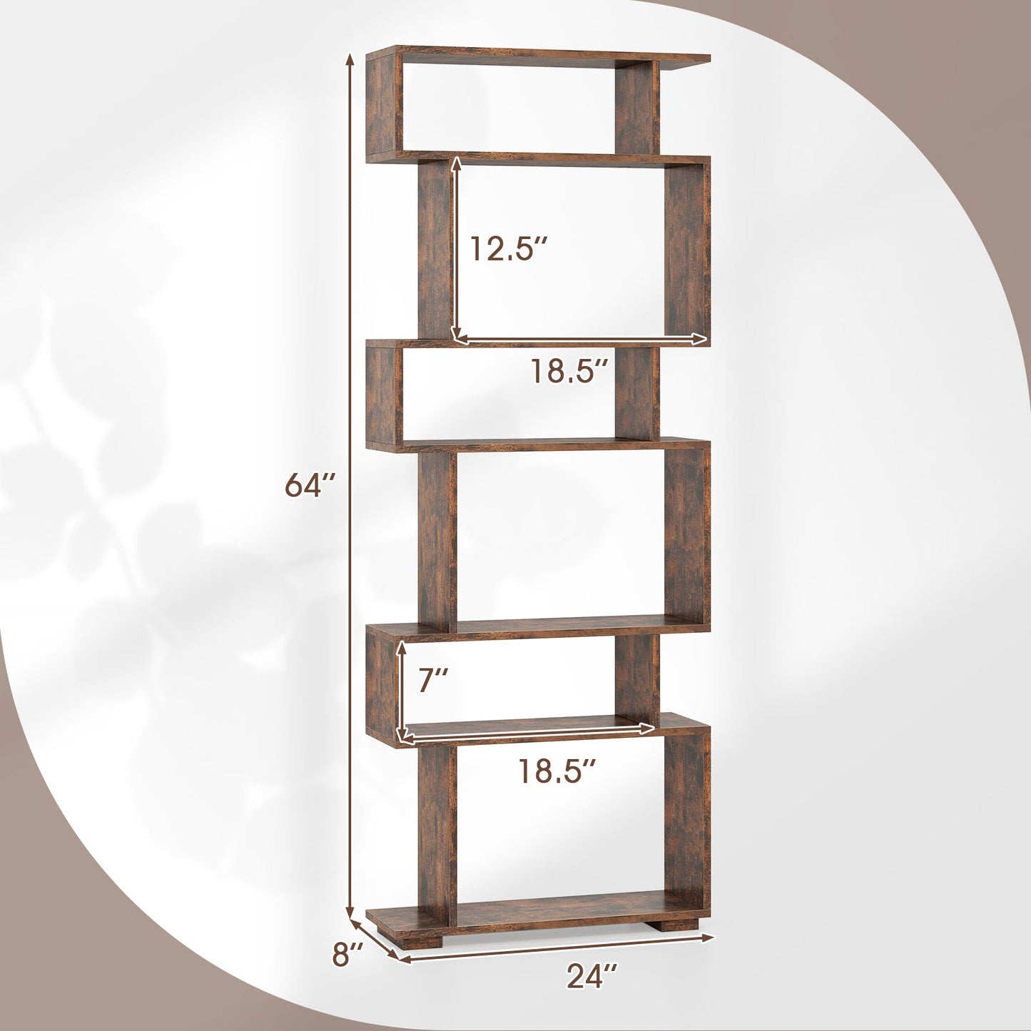 6-Tier Geometric Bookshelf with 2 Anti-Tipping Kits for Home Office