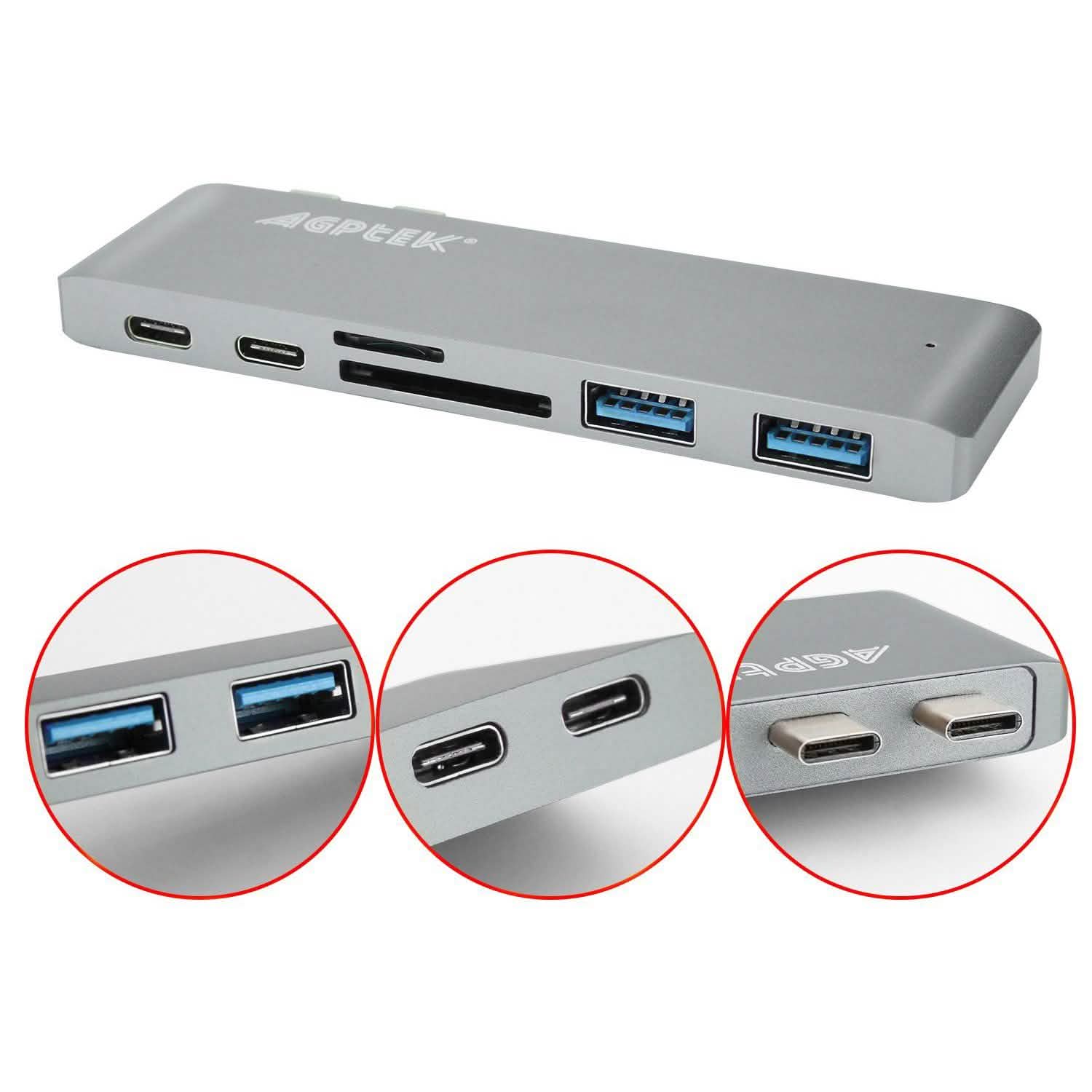 6-in-1 Type-C USB-C Hub Adapter Dual USB 3.0 Port Thunderbolt 3