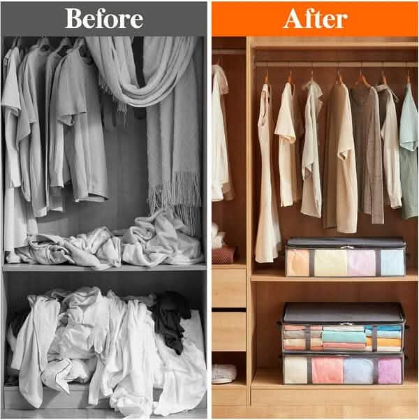 6-Pack: 40L Foldable Clothing Storage Bags with Front Clear Window