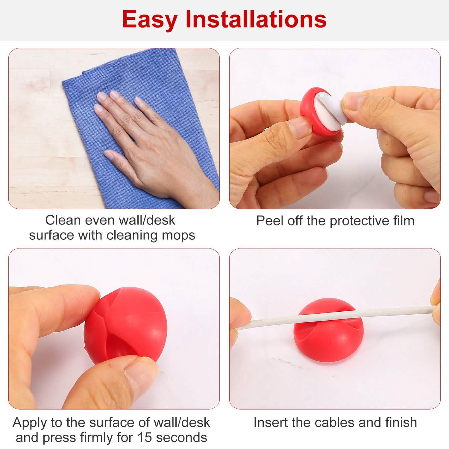 Paquet de 6 : Attaches de câble adhésives Serre-câbles