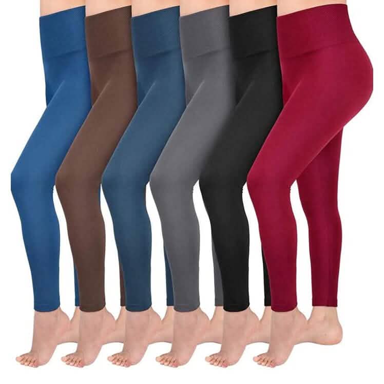 Lot de 6 : Leggings femme taille haute doux et extensible doublé polaire pour l'hiver
