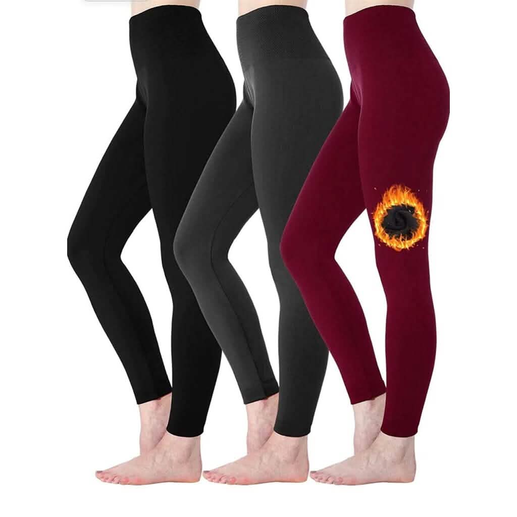 Lot de 6 : Leggings femme taille haute doux et extensible doublé polaire pour l'hiver