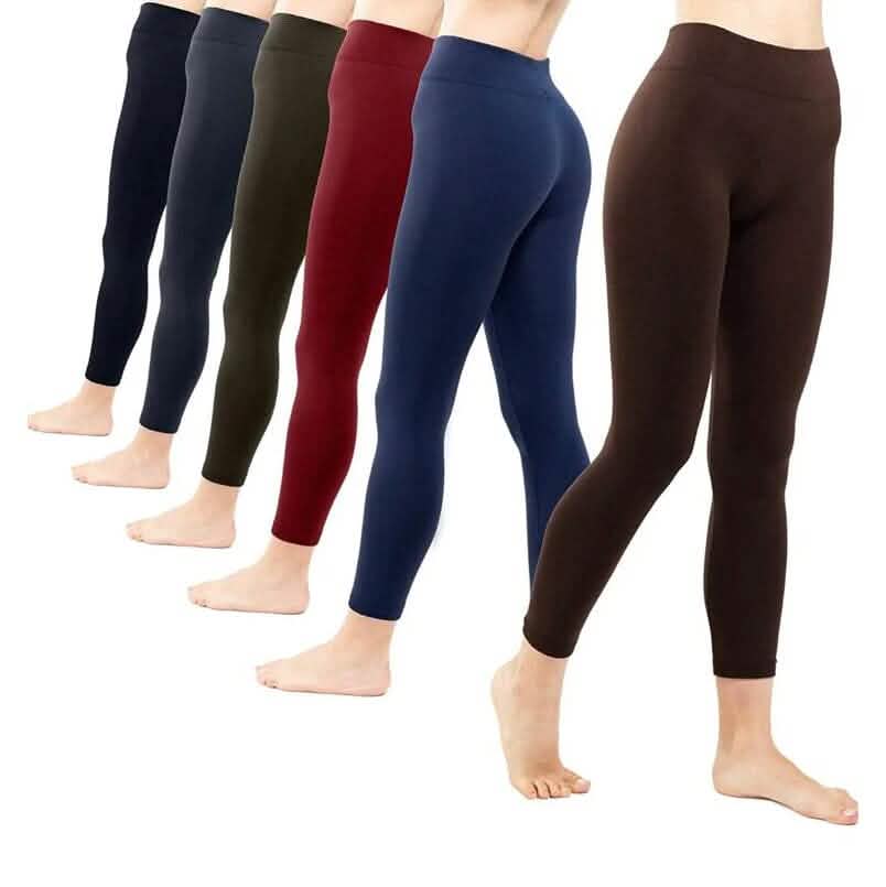 Lot de 6 : Leggings femme taille haute doux et extensible doublé polaire pour l'hiver