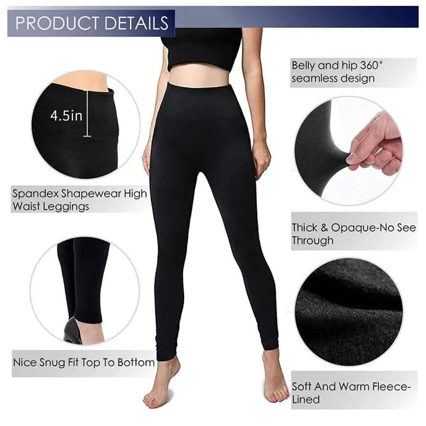 Lot de 6 : Leggings femme taille haute doux et extensible doublé polaire pour l'hiver