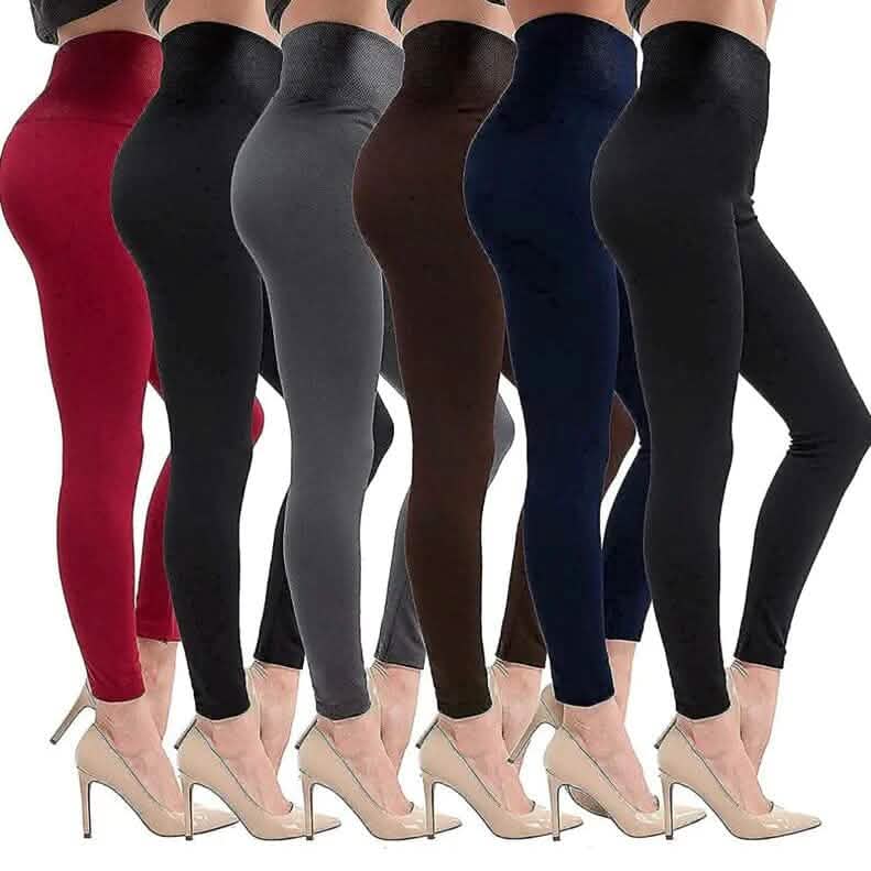 Lot de 6 : Leggings femme taille haute doux et extensible doublé polaire pour l'hiver