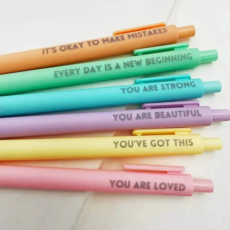 6-Pack: Motivational Rollerball Pens - Positive Message Writing Pens for Journaling