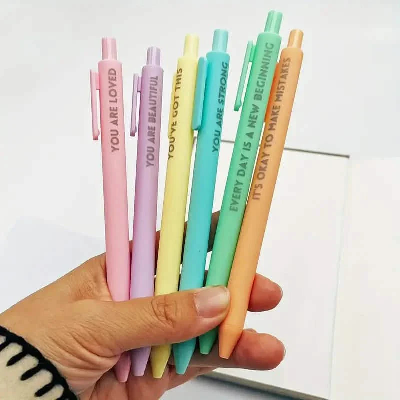 6-Pack: Motivational Rollerball Pens - Positive Message Writing Pens for Journaling