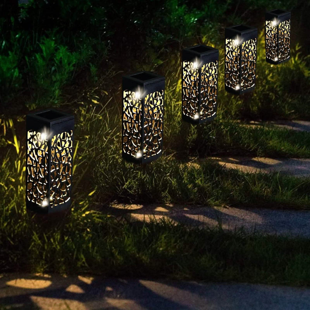 6-Pack: Outdoor Solar Light Powered Garden Pathway Lights Waterproof Hollow with Ground Spike