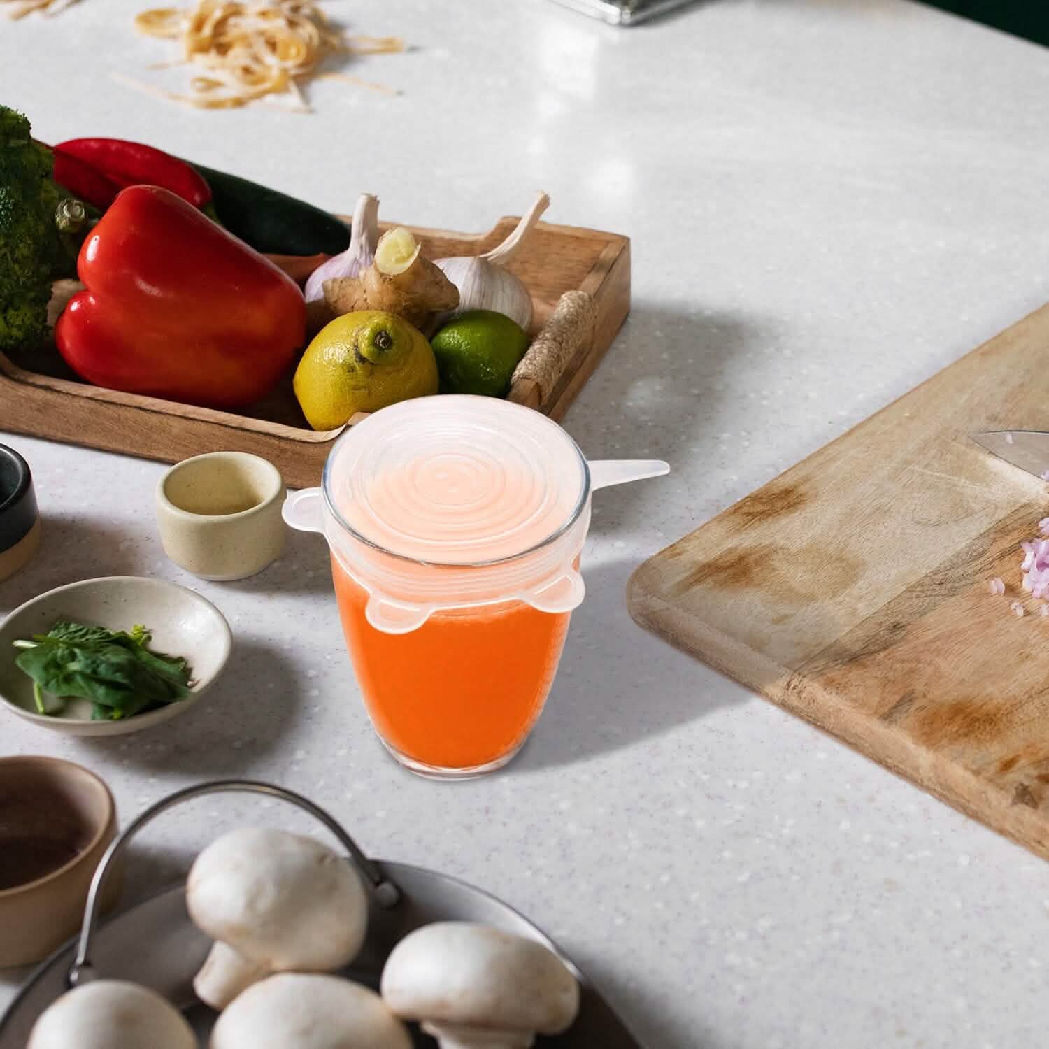 6-Pack: Reusable Silicone Stretch Container Lids Covers for Food Storage - Fit Most Containers