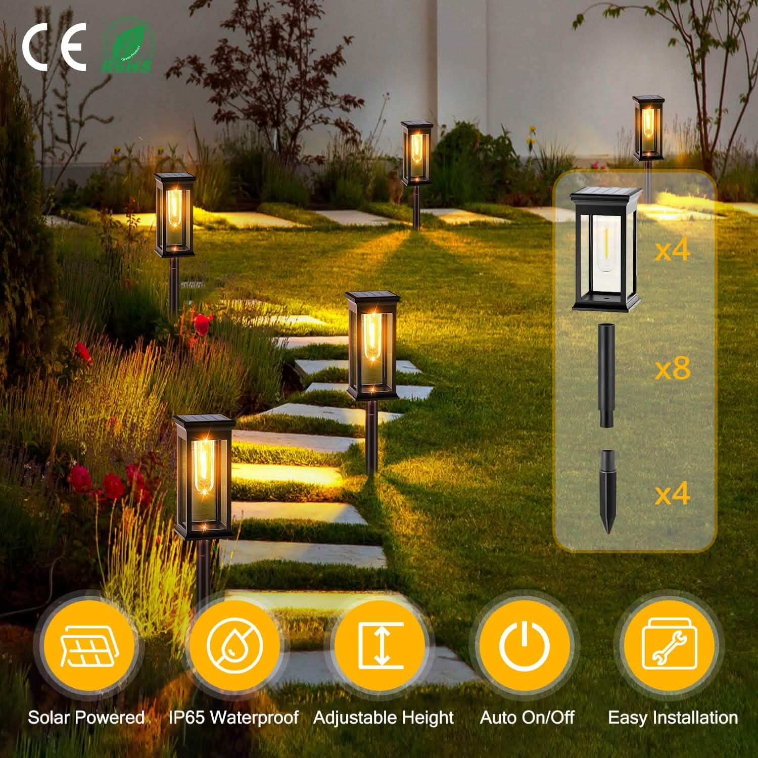 Lot de 6 : piquet solaire étanche IP65 avec allumage/extinction automatique