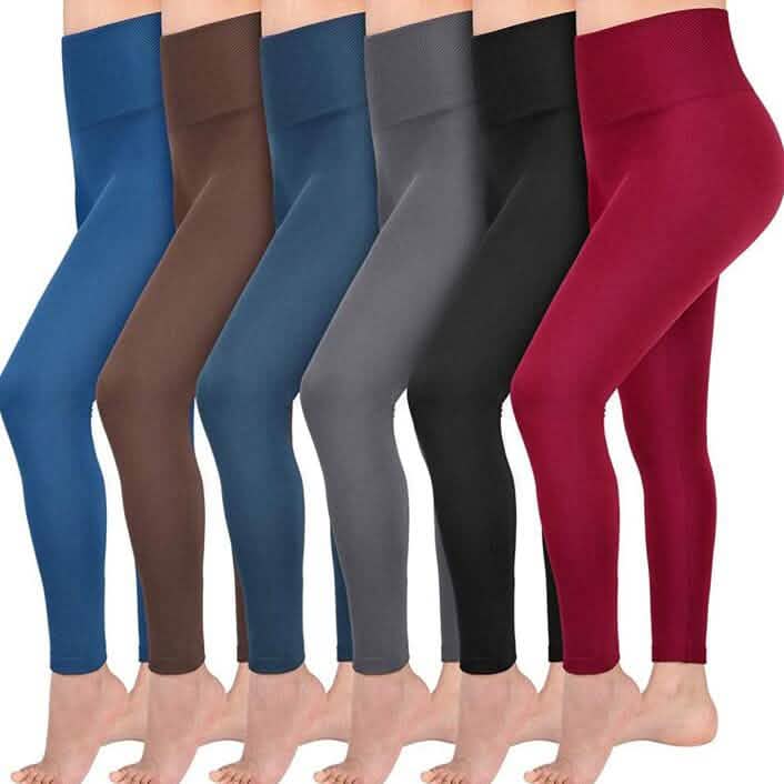 Lot de 6 : Leggings femme taille haute doublés polaire