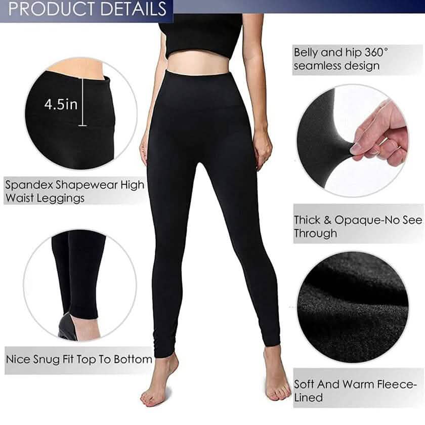 Lot de 6 : Leggings femme taille haute doublés polaire