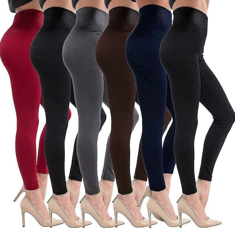 Lot de 6 : Leggings femme taille haute doublés polaire