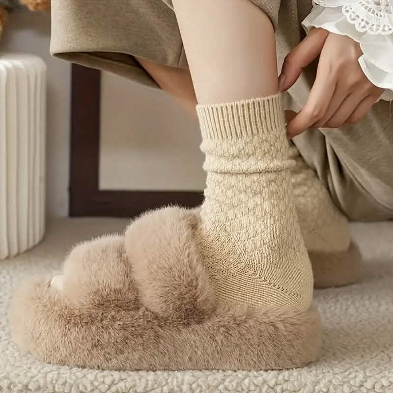 Lot de 6 paires de chaussettes chaudes et épaisses unies pour l'automne et l'hiver