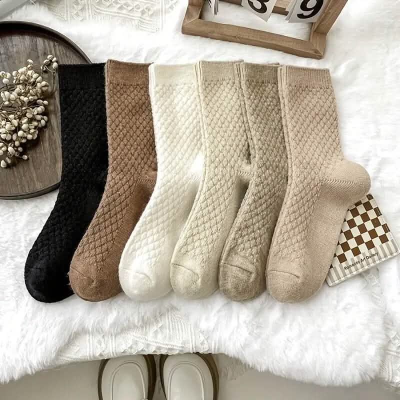 Lot de 6 paires de chaussettes chaudes et épaisses unies pour l'automne et l'hiver