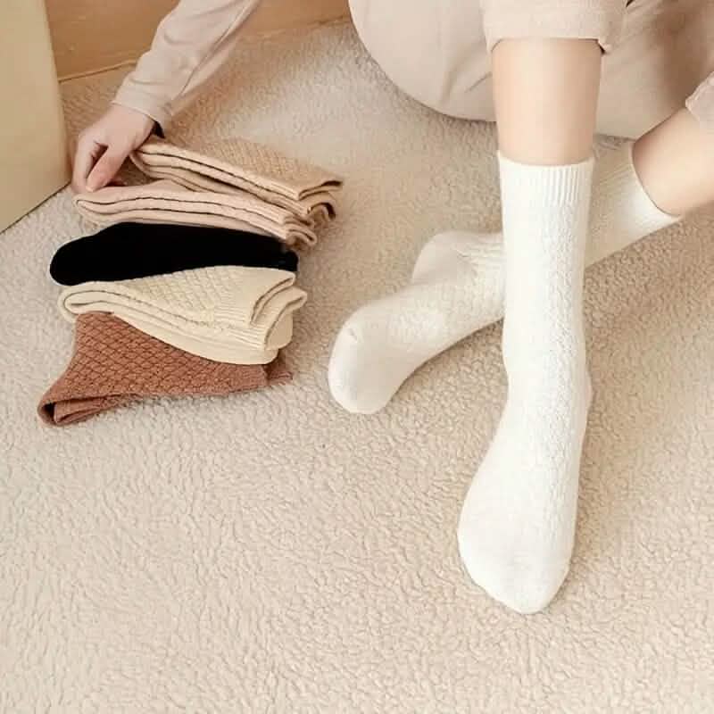 Lot de 6 paires de chaussettes chaudes et épaisses unies pour l'automne et l'hiver
