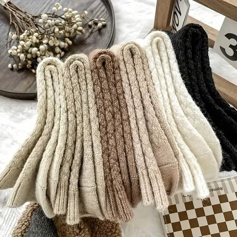 Lot de 6 paires de chaussettes chaudes et épaisses unies pour l'automne et l'hiver