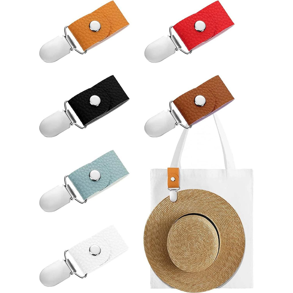 Lot de 6 : Attache-chapeau en cuir PU pour voyage estival sur sac ou bagage