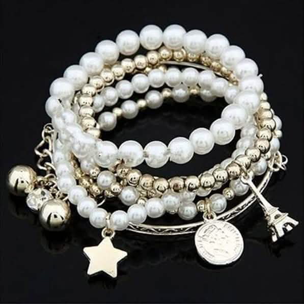 6-Piece: Multi Layer Pearl Bracelet Set