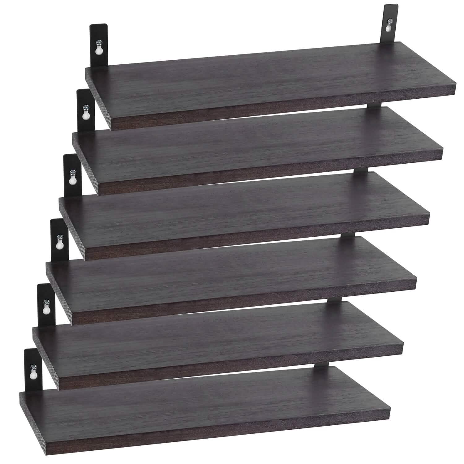 6-Piece Set: Wall Mounted Shelve Wood Storage Metal Bracket Display
