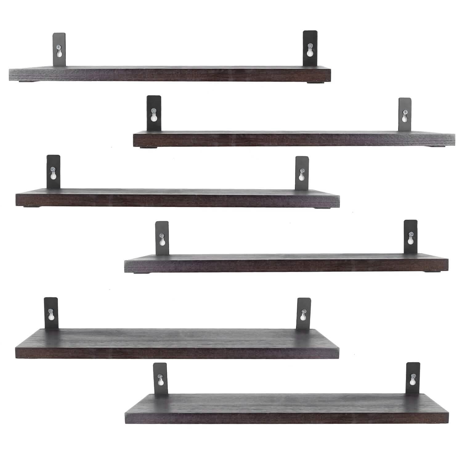 6-Piece Set: Wall Mounted Shelve Wood Storage Metal Bracket Display