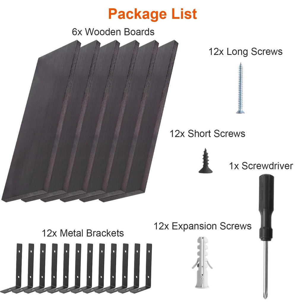 6-Piece Set: Wall Mounted Shelve Wood Storage Metal Bracket Display