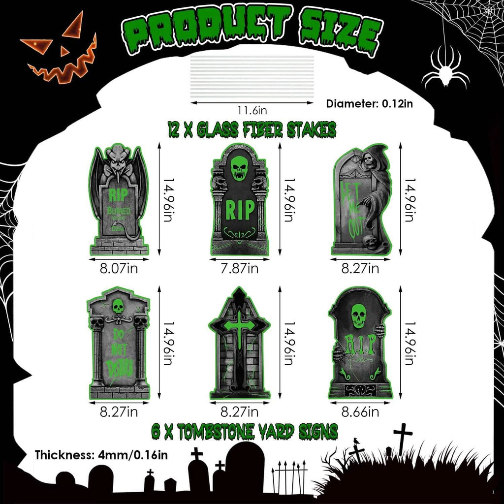Lot de 6 : Décorations d'Halloween lumineuses pour jardin avec 12 piquets
