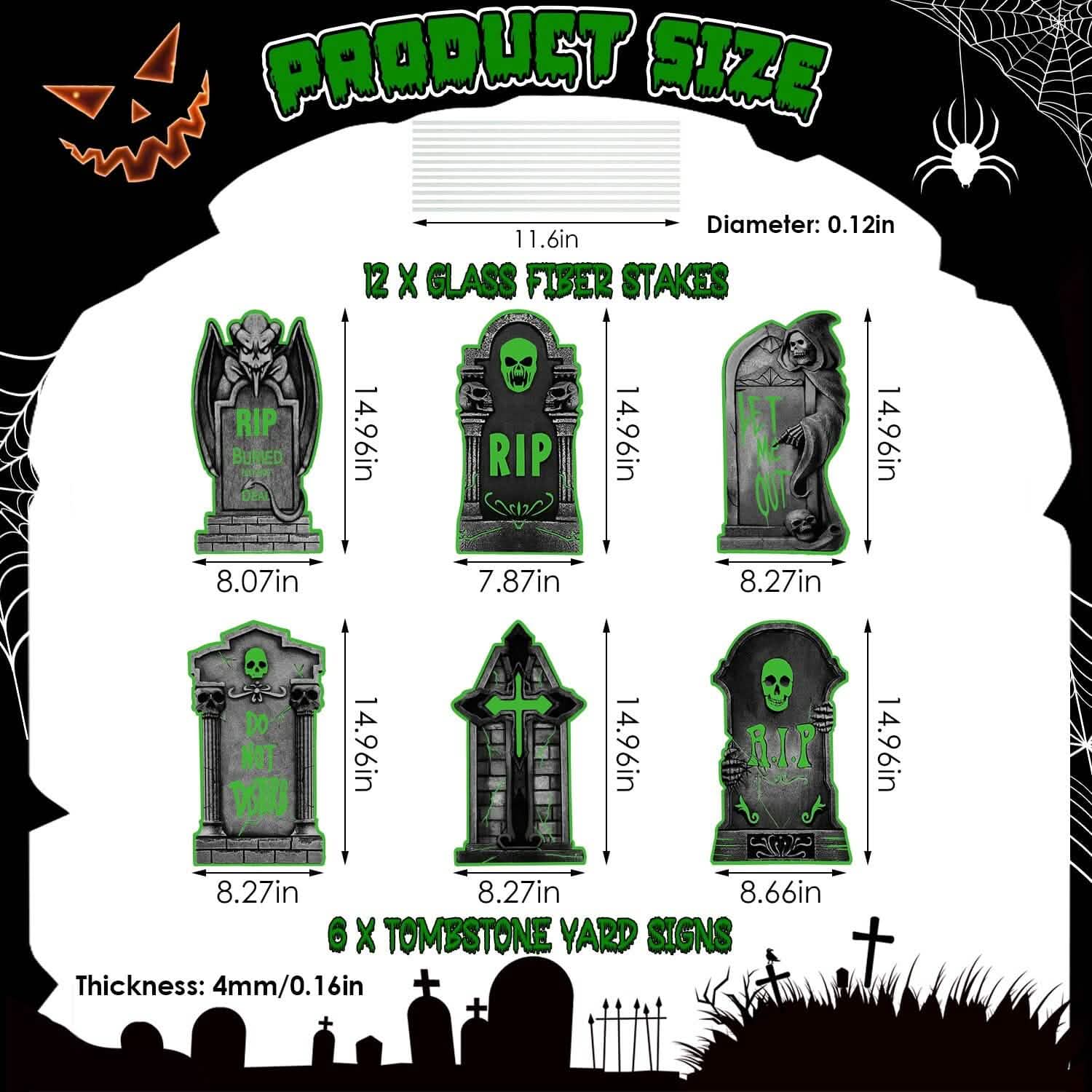Lot de 6 : Décorations d'Halloween lumineuses pour jardin avec 12 piquets
